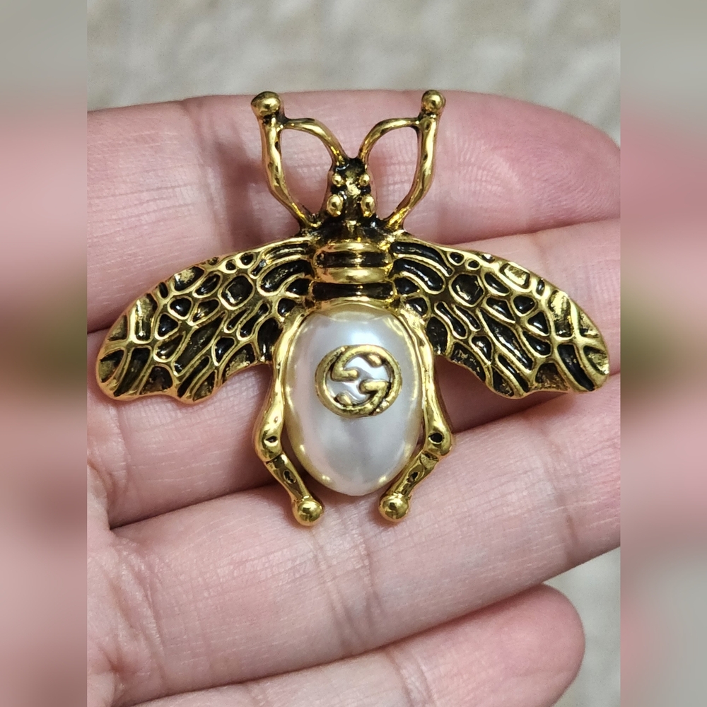 Gold Insect Brooch with Pearl Detail - Picture 7 of 7